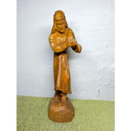 Jesus Walking Statue Hand Wood Carved Vintage Religious Bethlehem Clear Coat Fin