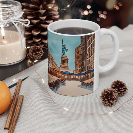 At the Cafe Statue of Liberty New York #13 Mug Ceramic Coffee Mug 11oz