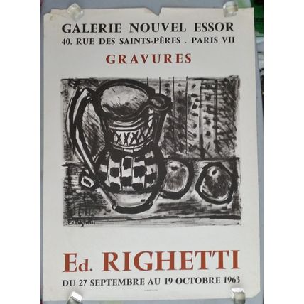 ED RIGHETTI, GALERIE DE PARIS, 1963. FRENCH LITHOGRAPHIC EXHIBITION POSTER.