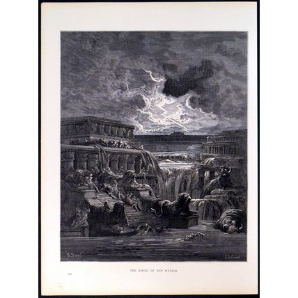 RISING OF THE WATERS 1885 Gustave Doré - John Milton ANTIQUE ENGRAVING