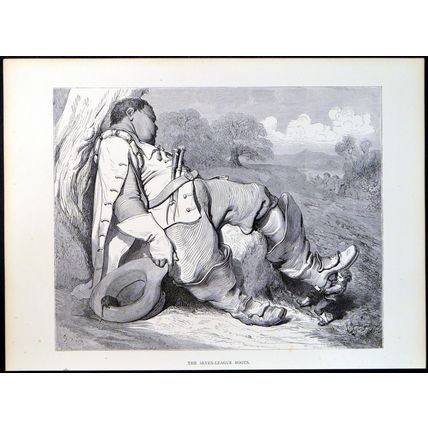 SEVEN-LEAGUE BOOTS 1885 Gustave Doré - Hop O’ My Thumb ANTIQUE ENGRAVING