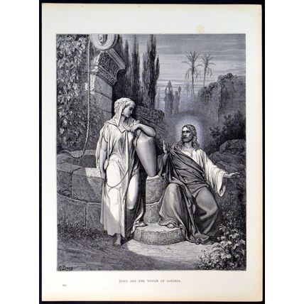 JESUS AND THE WOMAN OF SAMARIA 1885 Gustave Doré John Quartley ANTIQUE ENGRAVING