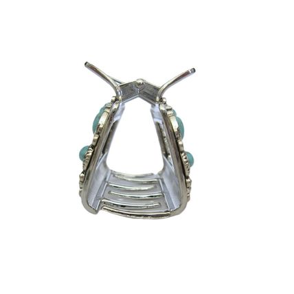 Hair claw clip turquoise blue stones south western design metal rectangle shape