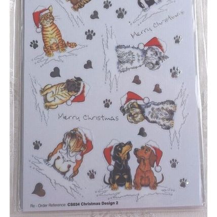 CHRISTMAS CRAFT STICKERS PEEL OFF CAT AND DOG MERRY CHRISTMAS STICKERS