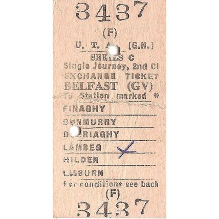 U.T.A. Edmondson Exchange Ticket - Belfast Great Victoria Street to Lambeg