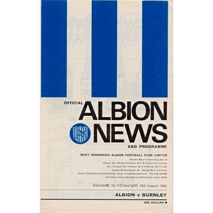 WEST BROMWICH ALBION v BURNLEY LEAGUE DIVISION 1 1968