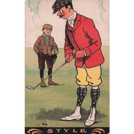 Posh Golfer With Eyeglass Style Old Comic Golf Postcard