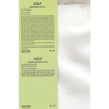 SAM SNEAD & GENE SARAZEN 1993 AUTOGRAPHED PGA GOLF TOUR HALL OF FAME CHAMPIONS