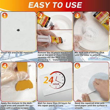 Marine Fiberglass Repair Kit for Boats, Gel Coat Repair Kit for Boats, Fiberglas