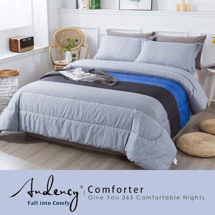 Andency Full Size Blue Comforter Set (79X90 Inch), 3 Pieces Gray and Blue Patchw