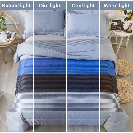 Andency Full Size Blue Comforter Set (79X90 Inch), 3 Pieces Gray and Blue Patchw