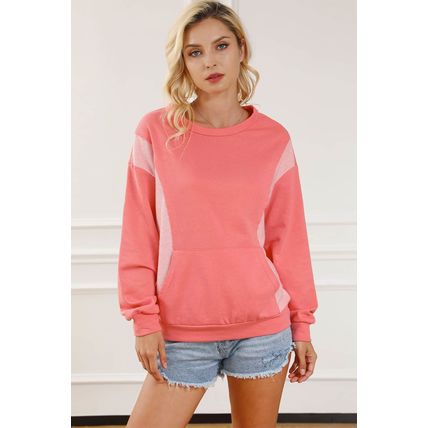 Contrast Patchwork Kangaroo Pocket Sweatshirt