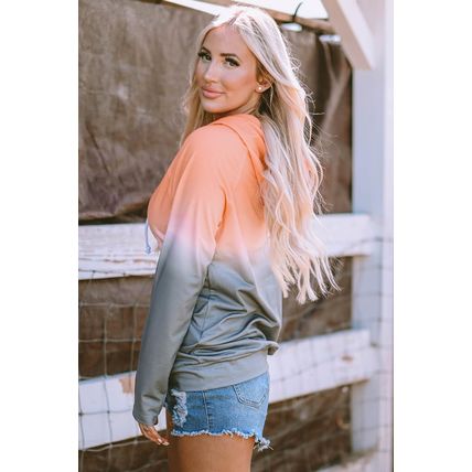 Multicolor Gradient Thumbhole Sleeve Pocketed Zipper Hoodie
