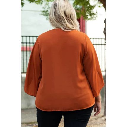 Gold Flame Plus Size Solid Wrapped Ruffled Sleeve V Neck Blouse