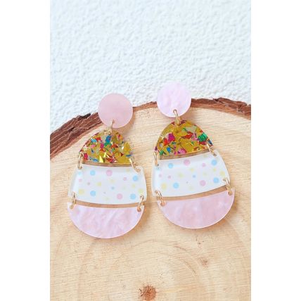 Pink Cute Printed Easter Egg Shape Drop Earrings