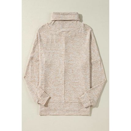 Apricot Drawstring Cowl High Neck Long Sleeve Split Top