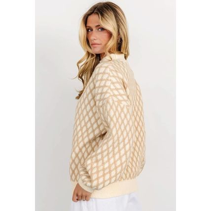 Oatmeal Diamond Knit Drop Shoulder Loose Sweater