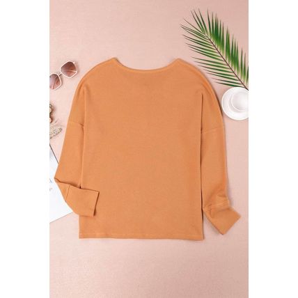 Orange Waffle Knit Henley Top