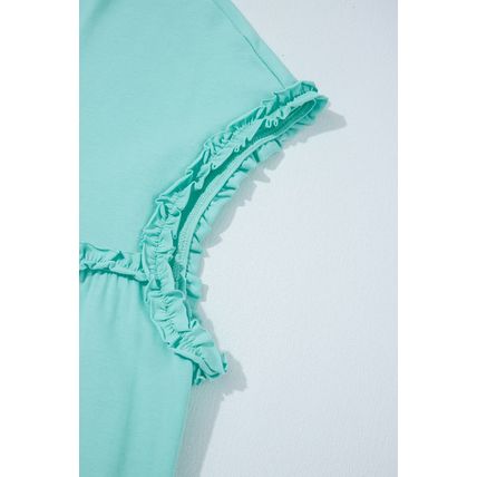 Mint Green Frilled Trim Crew Neck Loose Fit Mini Dress