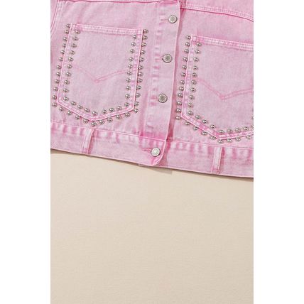 Pink Rivet Studded Pocketed Denim Jacket