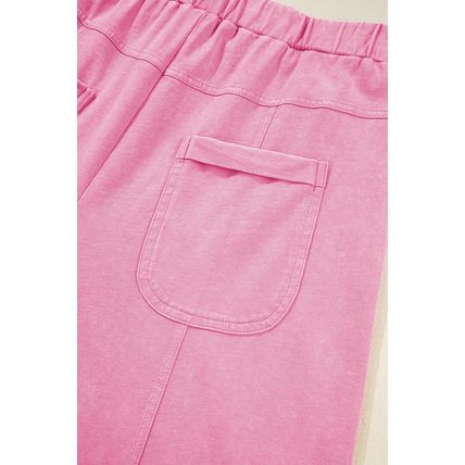 Bonbon Mineral Wash Exposed Seam Drawstring High Waist Wide Leg Cargo Pants