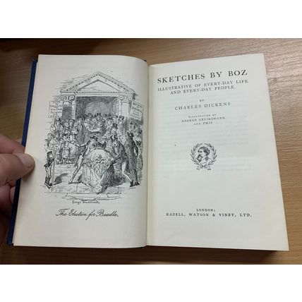 c1930s CHARLES DICKENS SKETCHES BY BOZ / HARD TIMES ILLUSTRATED HB BOOK (P4)