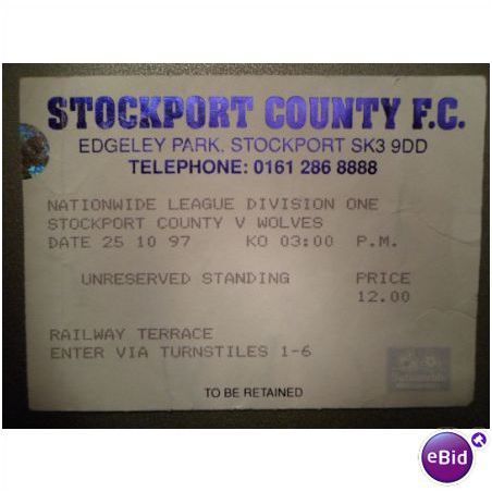 Stockport County v Wolves 1997/98 Division 1 football ticket stub