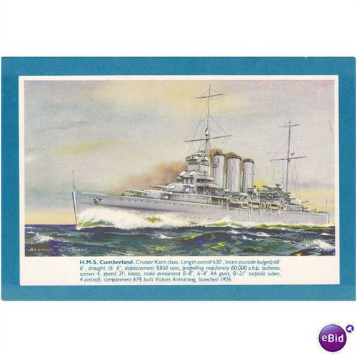 Artist Drawn HMS Cumberland by B.W.Church S11357