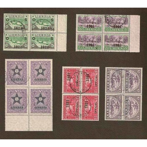 Liberia 5 USED Blocks of 4 1918-28 nice cancels and topics