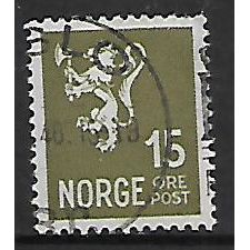 NORWAY 1937 NEW LION 15 ORE GREEN SG 287 FINE USED#