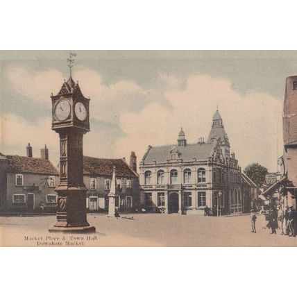 Downham Market Town Hall Villagers Outside Shop Antique Postcard