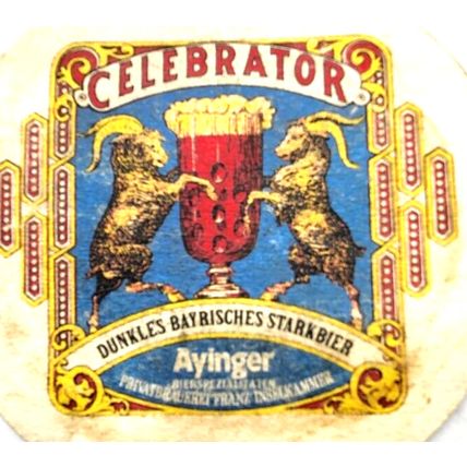 Beer Coaster: Privatbrauerei AYINGER Celebrator Dunkles Starkbier ~ GERMANY Goat