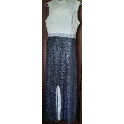 Sparkling 70s black and white shift gown formal prom evening dress lace accents