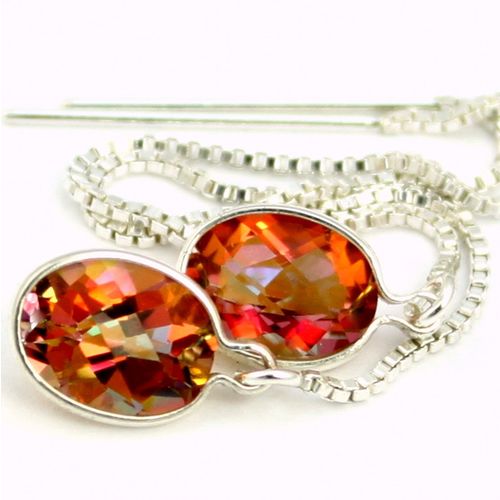 Twilight Fire Topaz, 925 Sterling Silver Threader Earrings, SE005