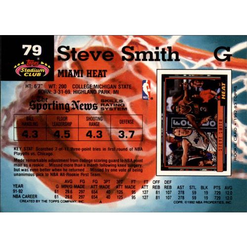 1992-93 Stadium Club Basketball Steve Smith #79