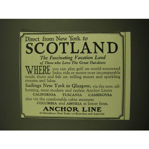 1924 Anchor Line Cruise Ad - Direct from New York to Scotland