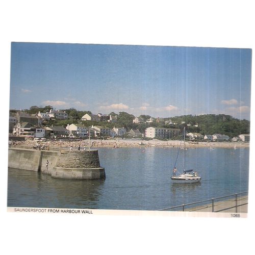 SAUNDERSFOOT FROM HARBOUR WALL, PEMBROKESHIRE used postcard 1987 postmark =
