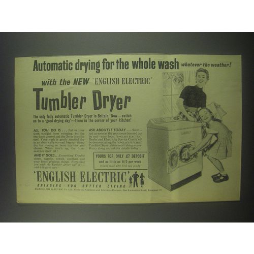 1954 English Electric Tumbler Dryer Ad - Automatic drying for the whole wash