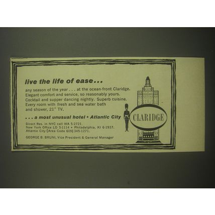 1962 Claridge Hotel Ad - Live the life of ease