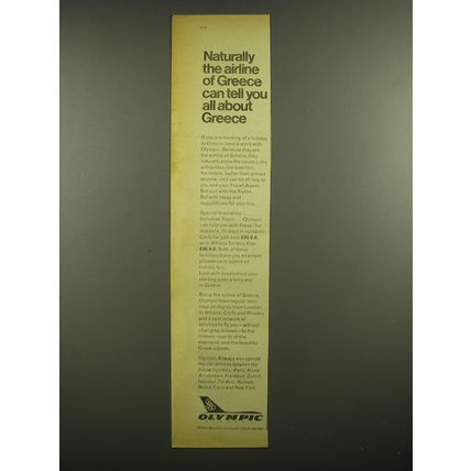 1968 Olympic Airways Ad - Naturally the airline of Greece can tell you all