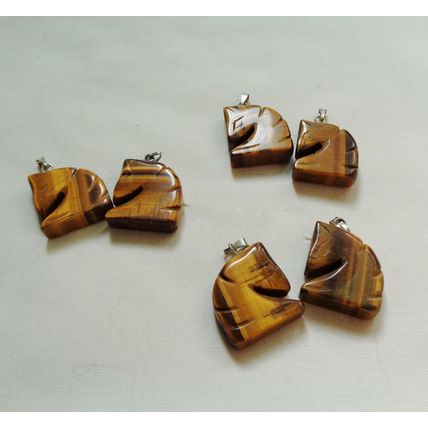 2 Tiger Eye Horse Head Charms Pendants 7/8 inch 20mm Gemstone