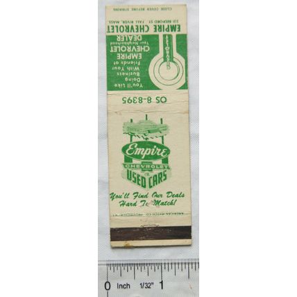 old Matchbook Cover - Empire Chevrolet Used Cars, Fall River, Mass.