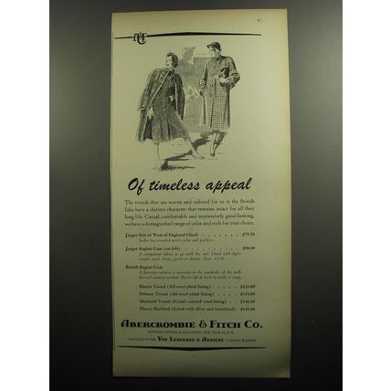 1951 Abercrombie & Fitch Ad - Jaeger Suit, Coat and British Raglan Coat