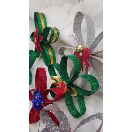 Lot of 12 Multicolor Hand Made Paper Glitter Christmas Ornaments