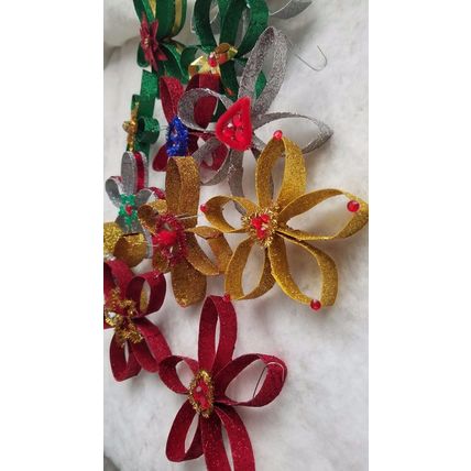 Lot of 12 Multicolor Hand Made Paper Glitter Christmas Ornaments