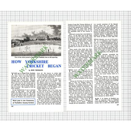 Yorkshire Cricket Players Roger Iddison Tom Marsden William Barber -1962 Article