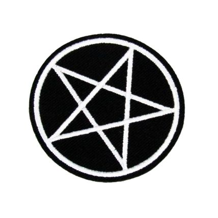 Iron On Patch Pentagram Sew Embroidered 6 cm x 6 cm Black White Badge Motif P486