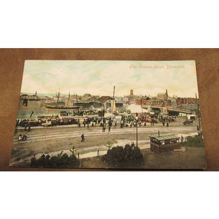 1908 fr postcard - busy scene, The London Boat Greeat Yarmouth, Norfolk