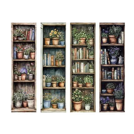 Vintage Bookshelf Bookmarks Book Markers Gift For Reader (X4)