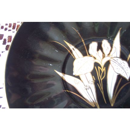 Marked in Gold MADE IN JAPAN Hand Painted Black & White Footed Teacup & Saucer